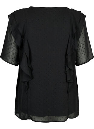 Kurzärmelige Bluse mit Rüschen und Pünktchenmuster, Black, Packshot image number 1
