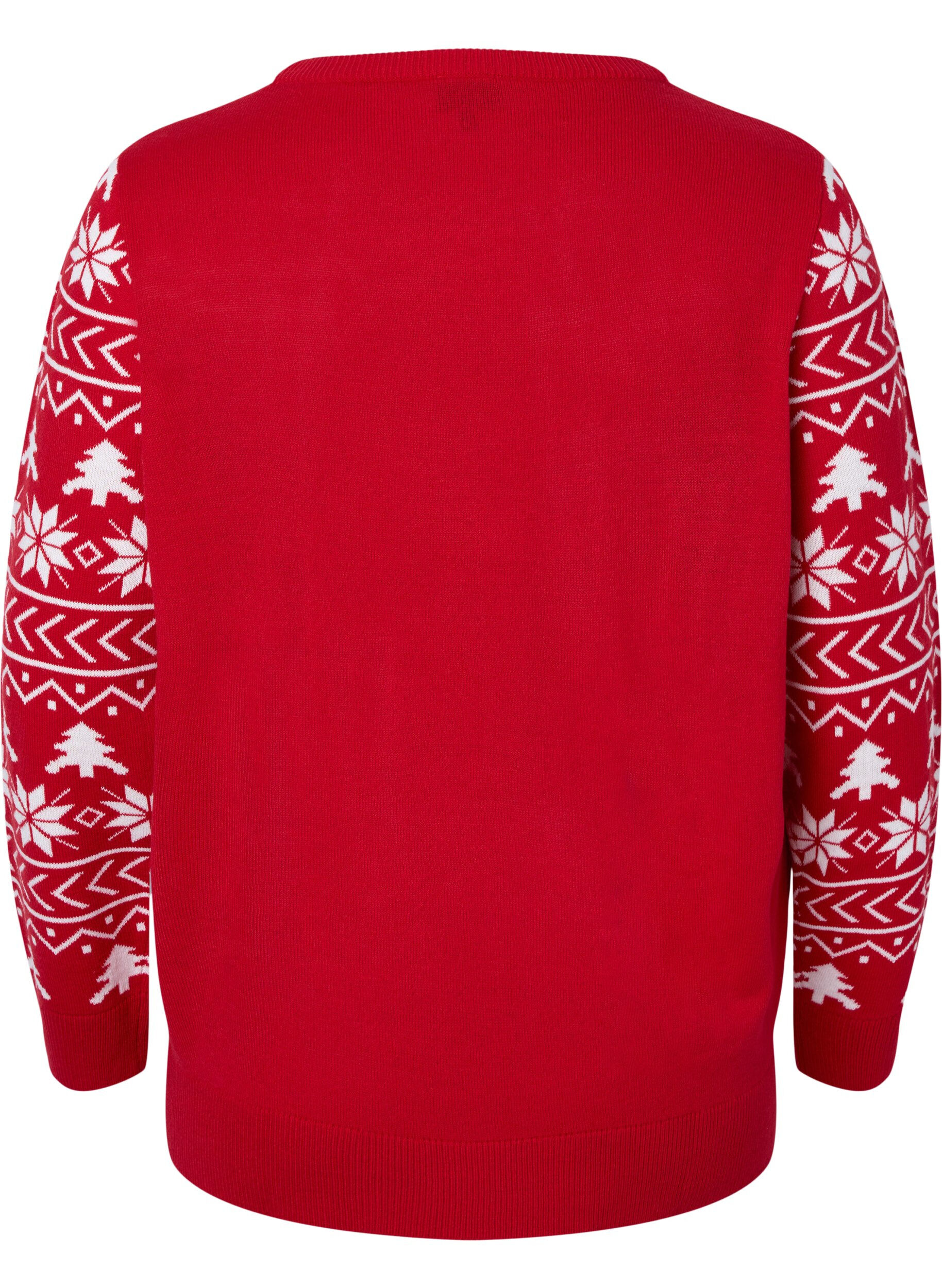 Zizzi Pullover mit Weihnachtsmuster, Tango Red, Packshot image number 1