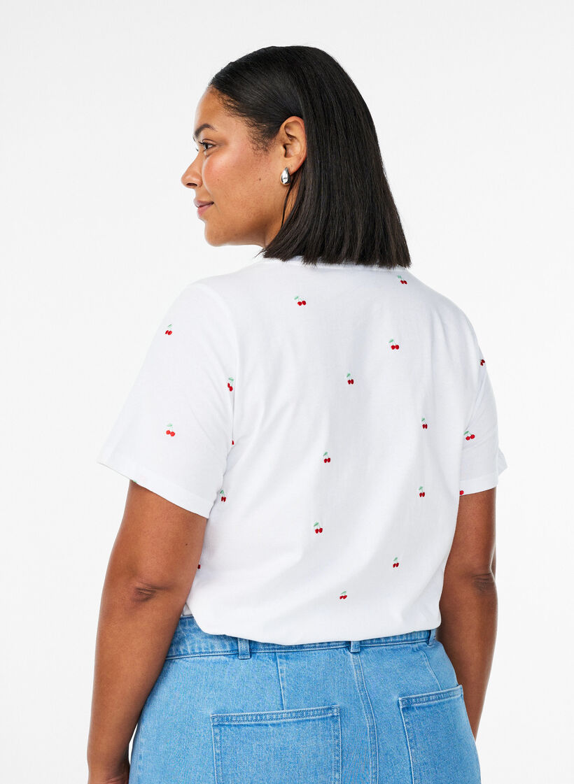T-Shirt aus Bio-Baumwolle mit aufgestickten Motiven, Wei&szlig;, Model image number 2