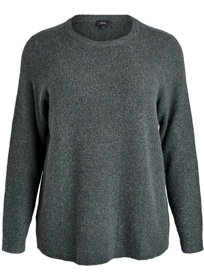 Melierte Strickbluse mit Rundhalsausschnitt, Gr&uuml;n, Packshot image number 0