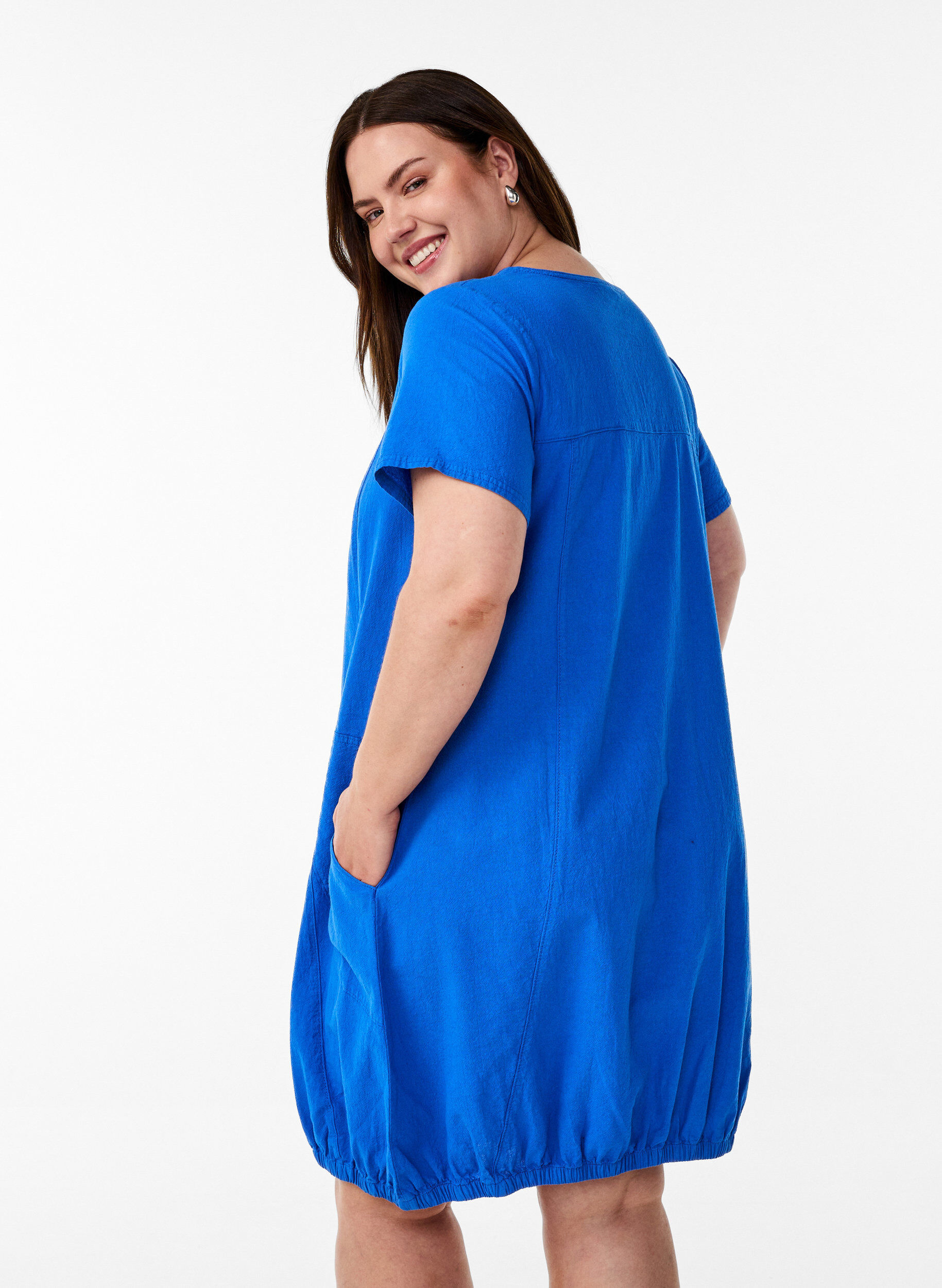 Zizzi Kurzarm Kleid aus Baumwolle, Blau, Model image number 2