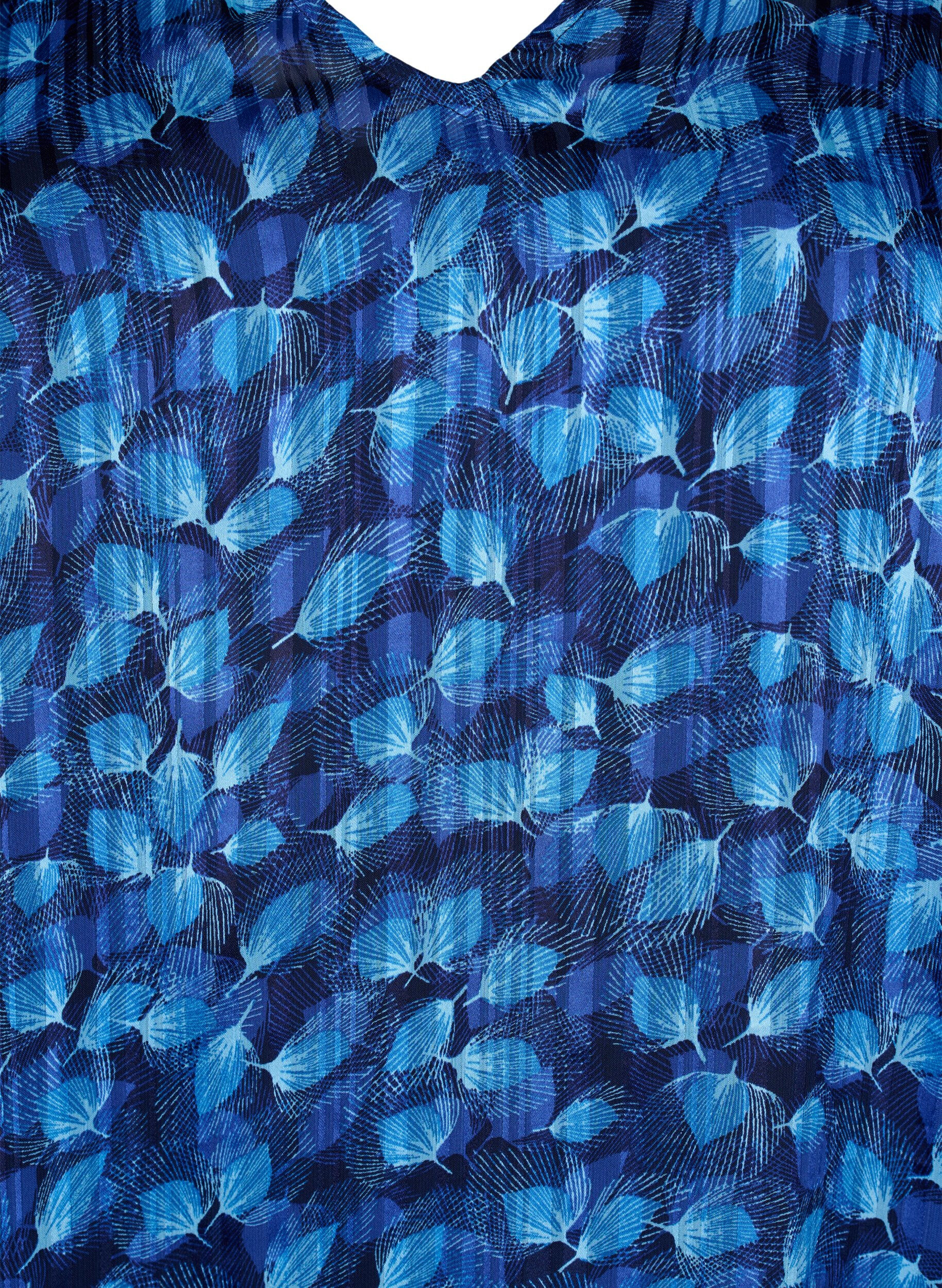 Zizzi Bedrucktes Kleid mit V-Ausschnitt und 3/4-&Auml;rmeln, Navy Blazer Leaf AOP, Packshot image number 2