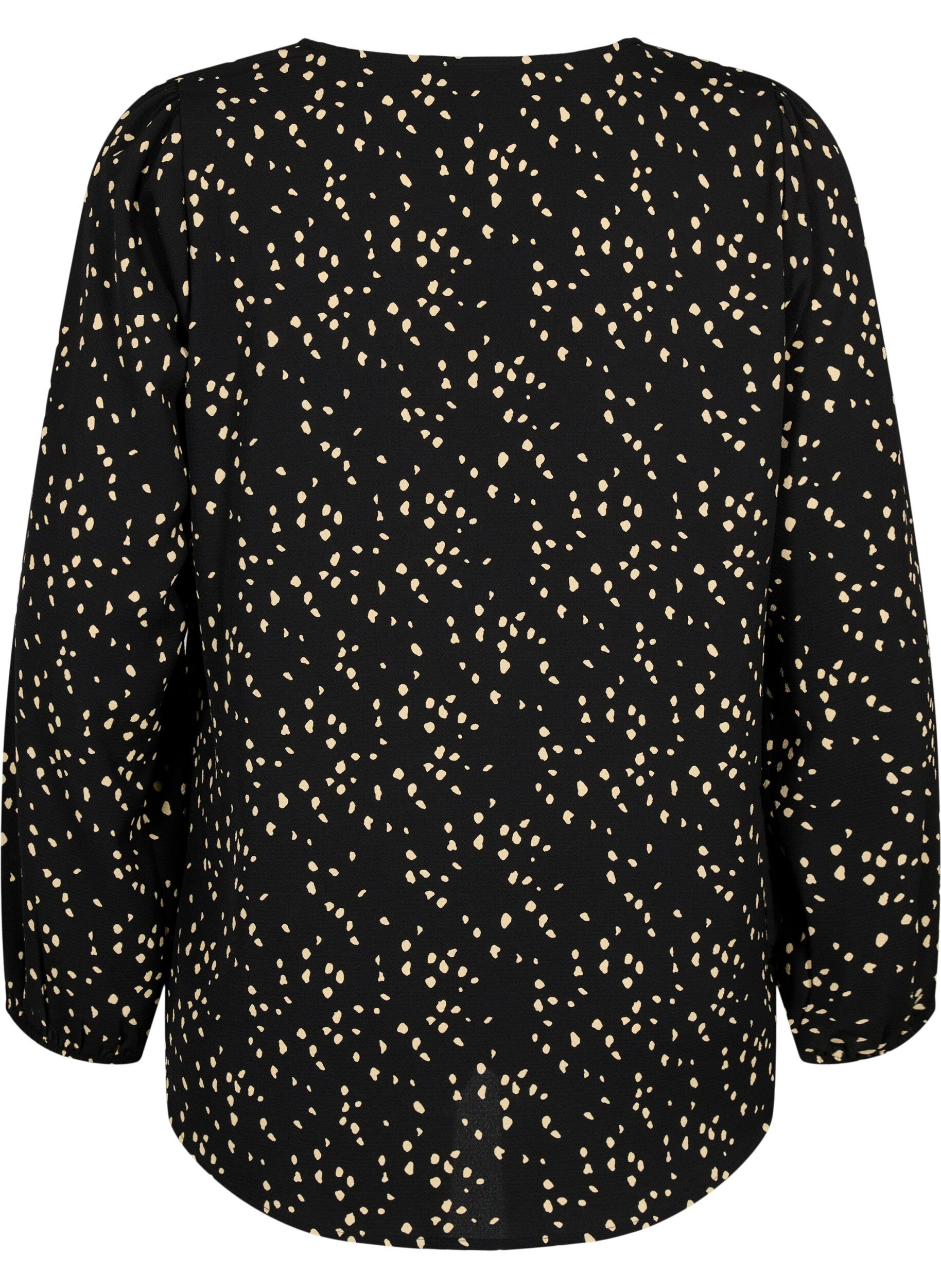 Zizzi  Hemdbluse mit V-Ausschnitt und Aufdruck, Black Dot AOP, Packshot image number 1