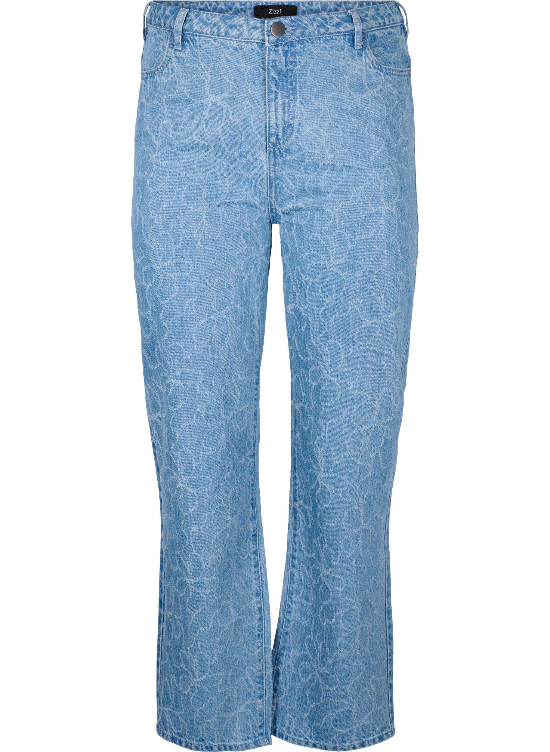 Zizzi Gemma Jeans mit hoher Taille und gebl&uuml;mtem Muster, Blau, Packshot image number 0