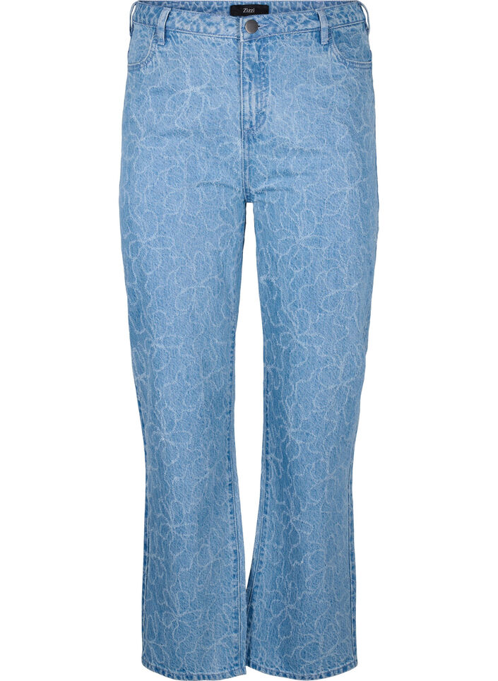 Gemma Jeans mit hoher Taille und geblümtem Muster, Blau, Packshot image number 0