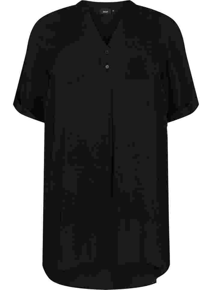 Viskose-Tunika mit kurzen Ärmeln, Black, Packshot image number 0