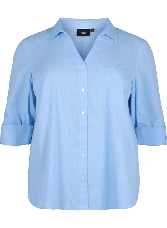 Hemdbluse mit Knopfverschluss aus Baumwoll-/Leinengewebe, Serenity, Packshot image number 0