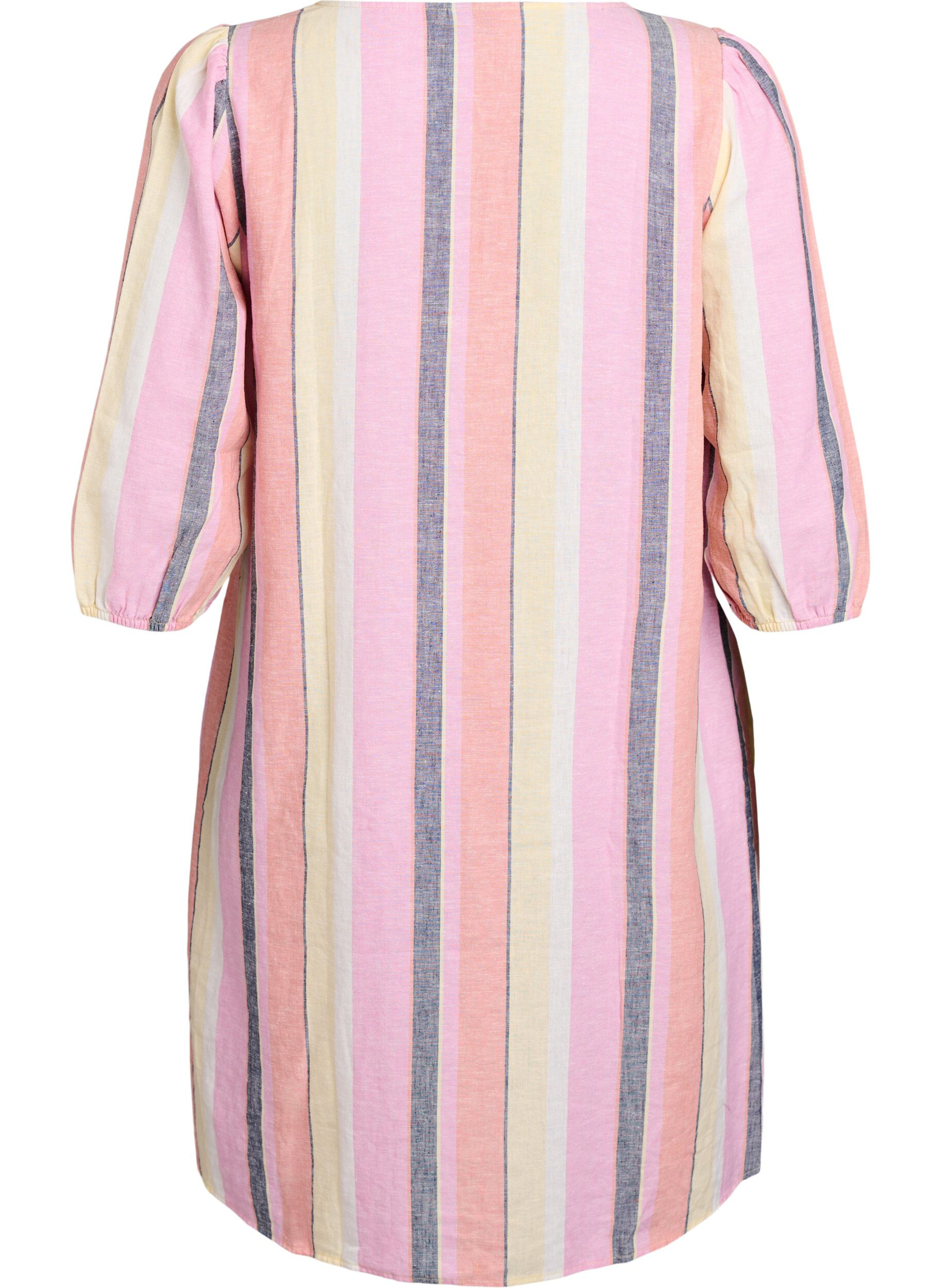 Zizzi Kleid aus Leinen und Viskose mit 3/4-&Auml;rmeln, Gelb, Packshot image number 1