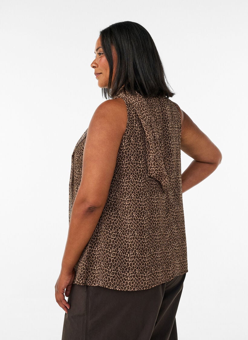 &Auml;rmellose, hochgeschlossene Bluse mit Schleife, Braun, Model image number 2