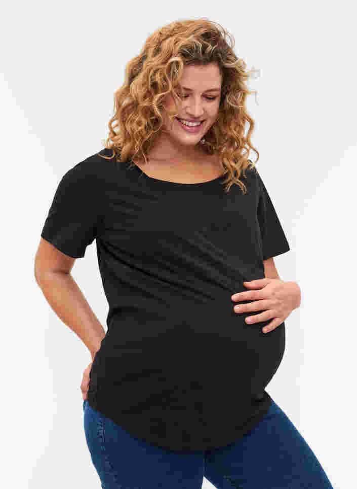 Kurzarm Schwangerschafts-T-Shirt aus Baumwolle, Black, Model