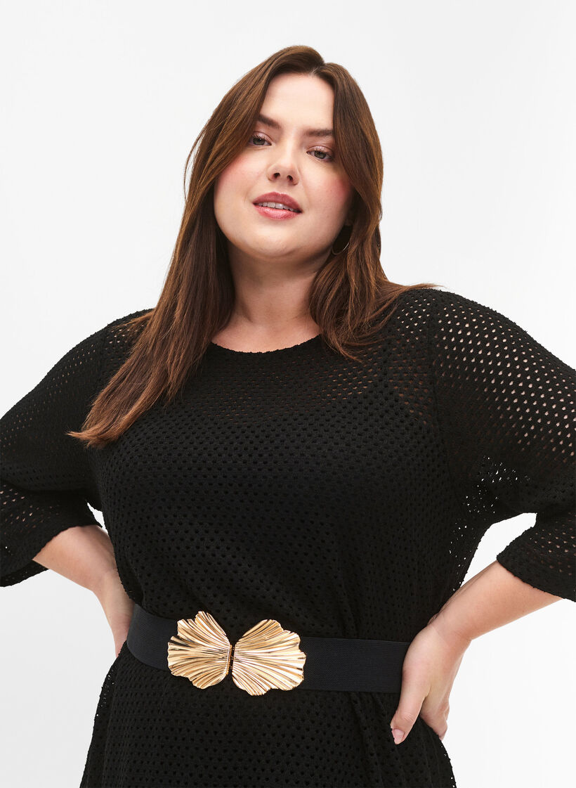 Dehnbarer Taillengürtel mit goldfarbener Schnalle, Black, Model image number 0