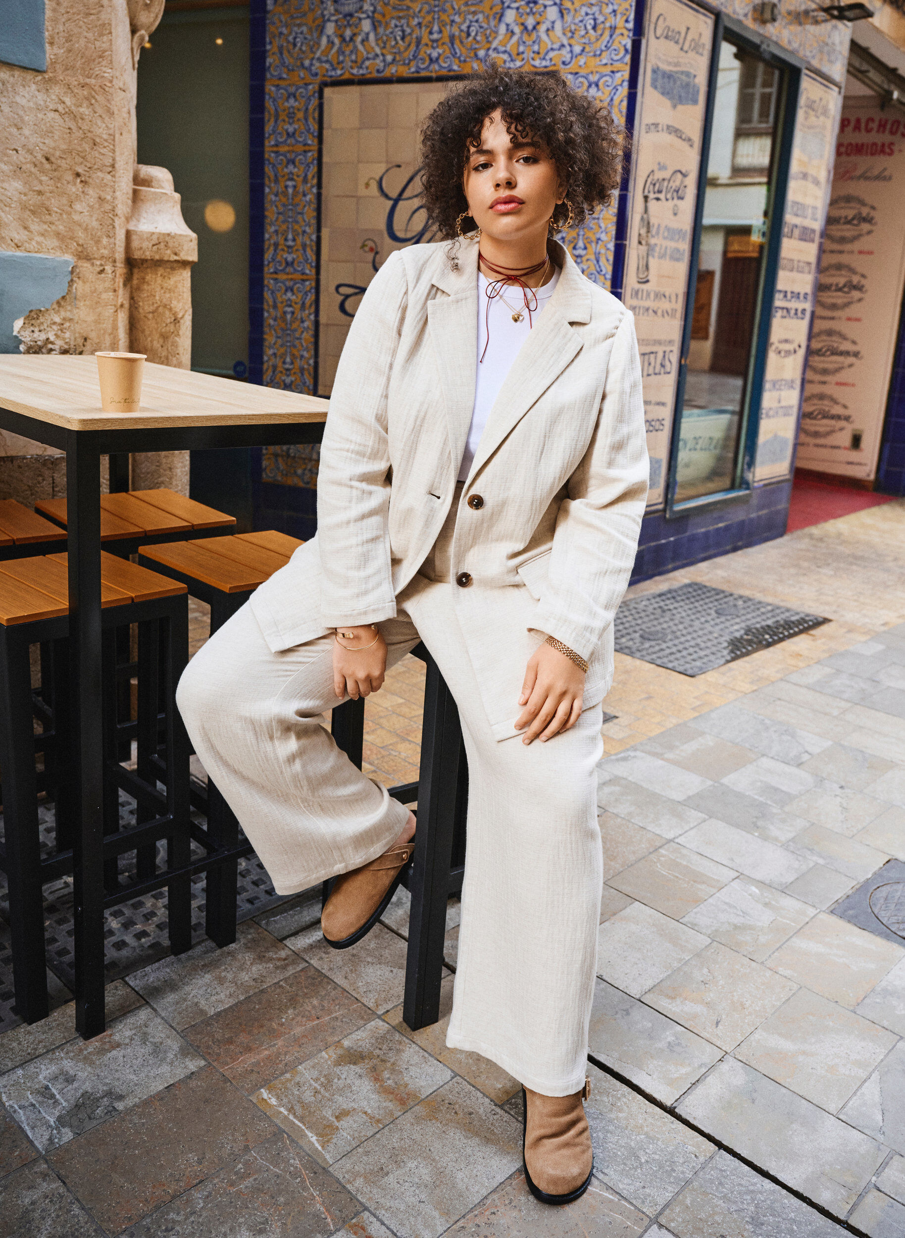 Zizzi Anzughose aus Materialmix mit Leinen, Rainy Day, Image image number 0