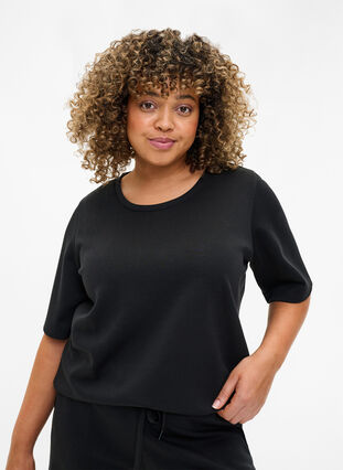 T-Shirt aus Modalgemisch, Black, Model image number 0