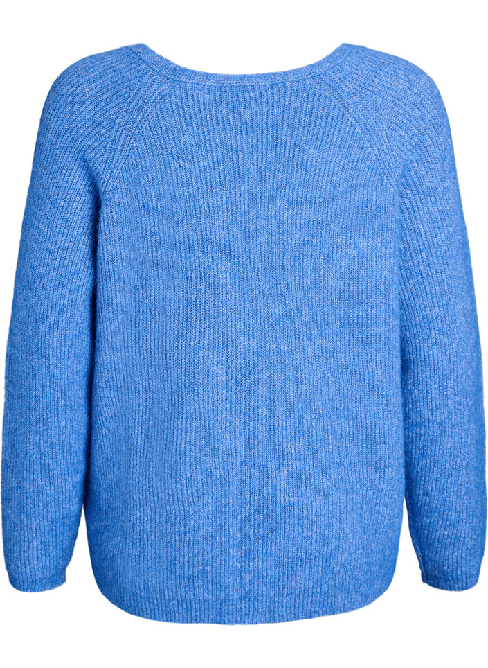 Strickbluse mit V-Ausschnitt und Raglan&auml;rmeln, Blau, Packshot image number 1