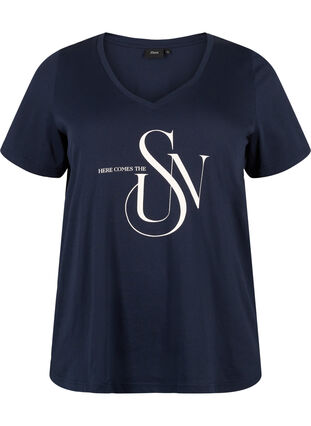 T-Shirt aus Baumwolle mit Druck, Navy Blazer SUN, Packshot image number 0