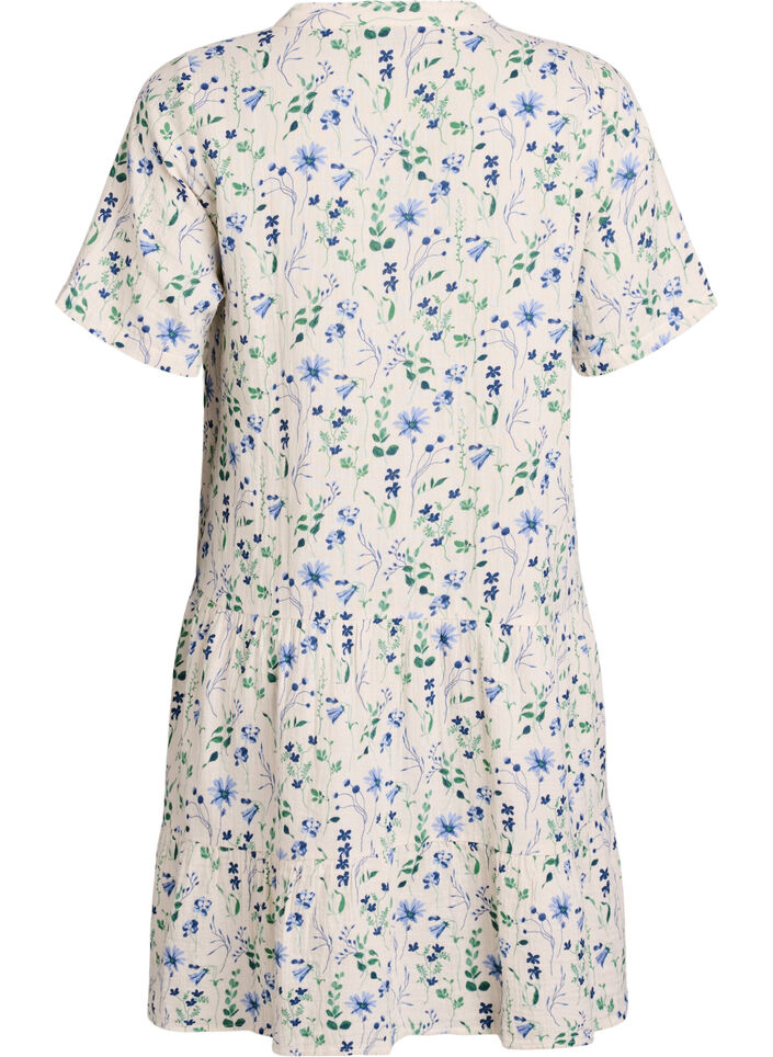 Kurzes A-Linien-Kleid aus Baumwollmusselin, Beige, Packshot image number 1