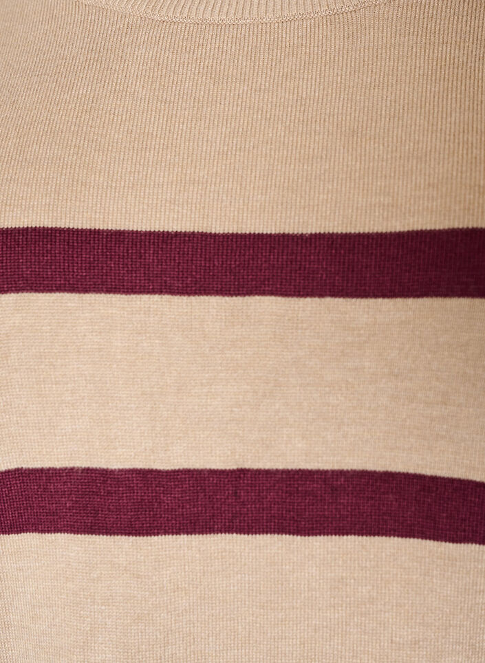 Gestreiftes Stricktop mit kurzen &Auml;rmeln, Beige, Packshot image number 2