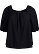 Bluse mit kurzen Puff&auml;rmeln und Lochmuster, Schwarz, Packshot image number 0