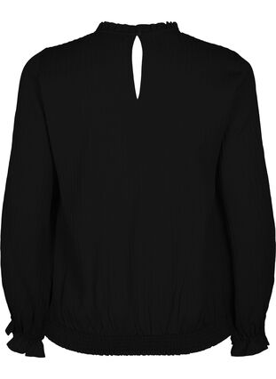 Gesmokte Bluse mit Rüschen und Struktur, Black, Packshot image number 1