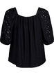 Bluse mit kurzen Puff&auml;rmeln und Lochmuster, Schwarz, Packshot image number 1