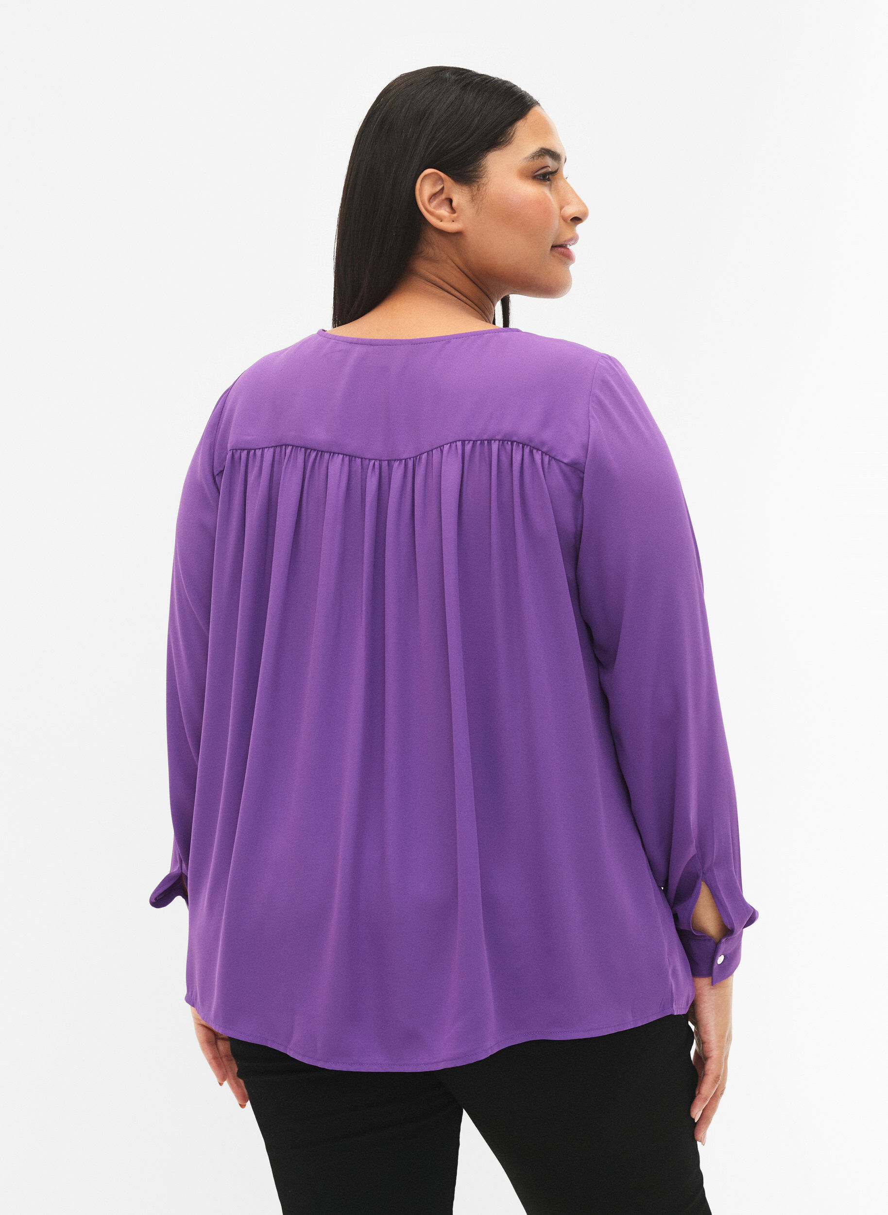 Zizzi  Lang&auml;rmelige Bluse mit Falten am R&uuml;cken, Pansy, Model image number 1