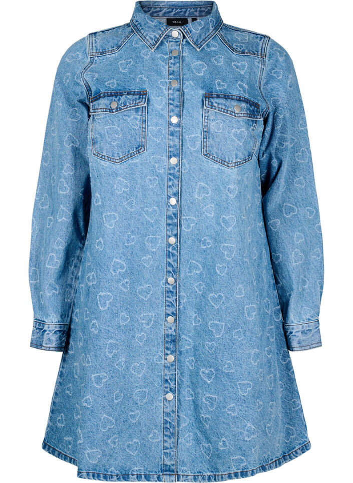 Jeanskleid mit Herzmuster, Blau, Packshot image number 0