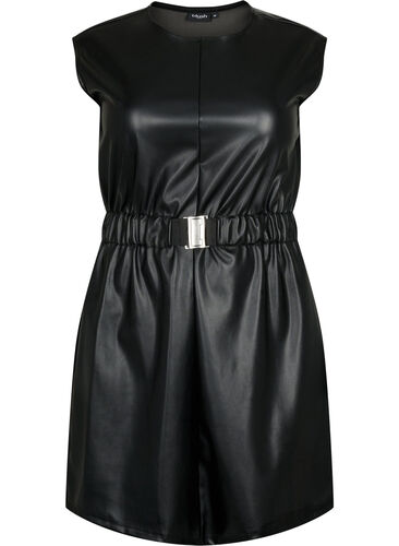 Kurzes Kleid im Lederlook, Black, Packshot image number 0