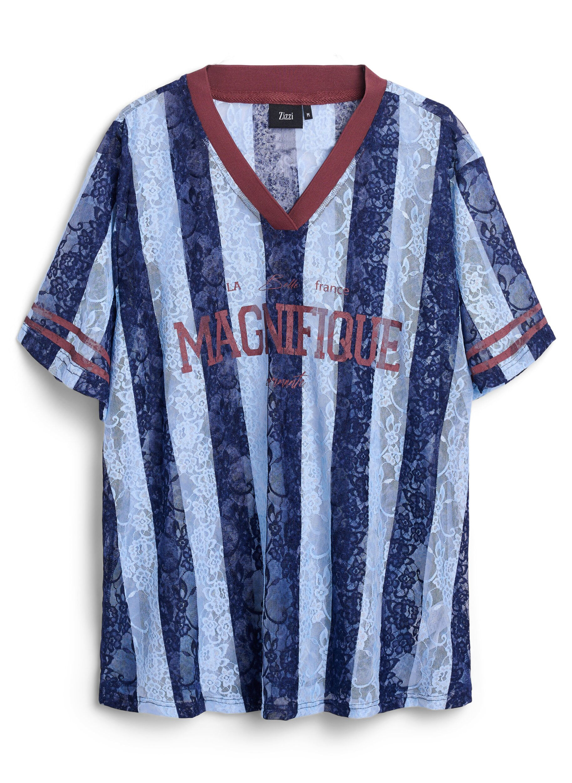 Zizzi Bluse mit Spitzendetails und Statement-Print, Blau, Packshot image number 0