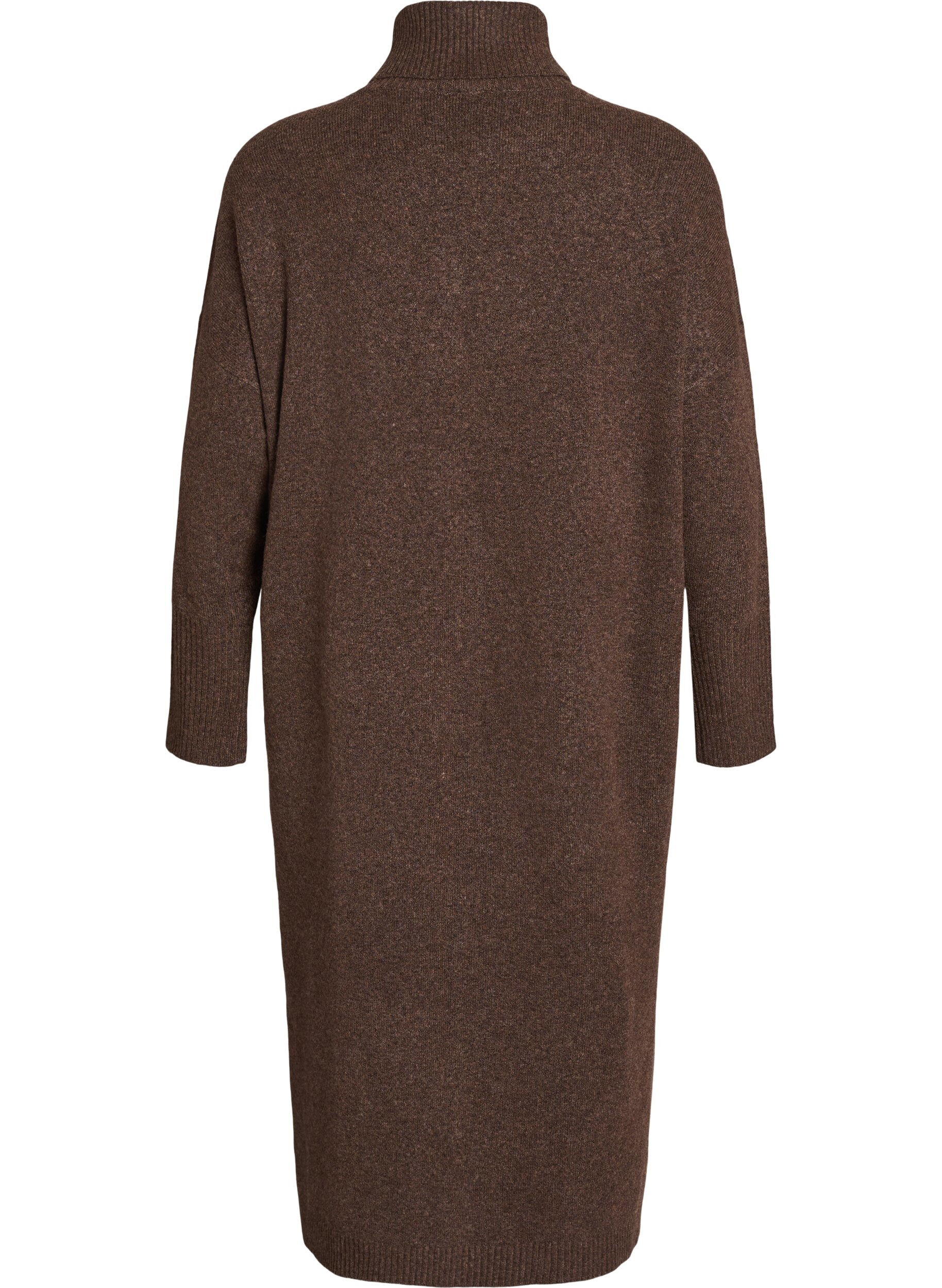 ZizziStrickkleid mit Rollkragen und Schlitzen, Braun, Packshot image number 1