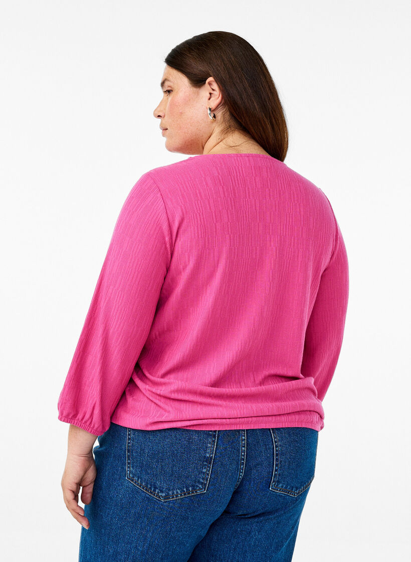 Bluse mit Struktur und 3/4-&Auml;rmeln, Rot, Model image number 2