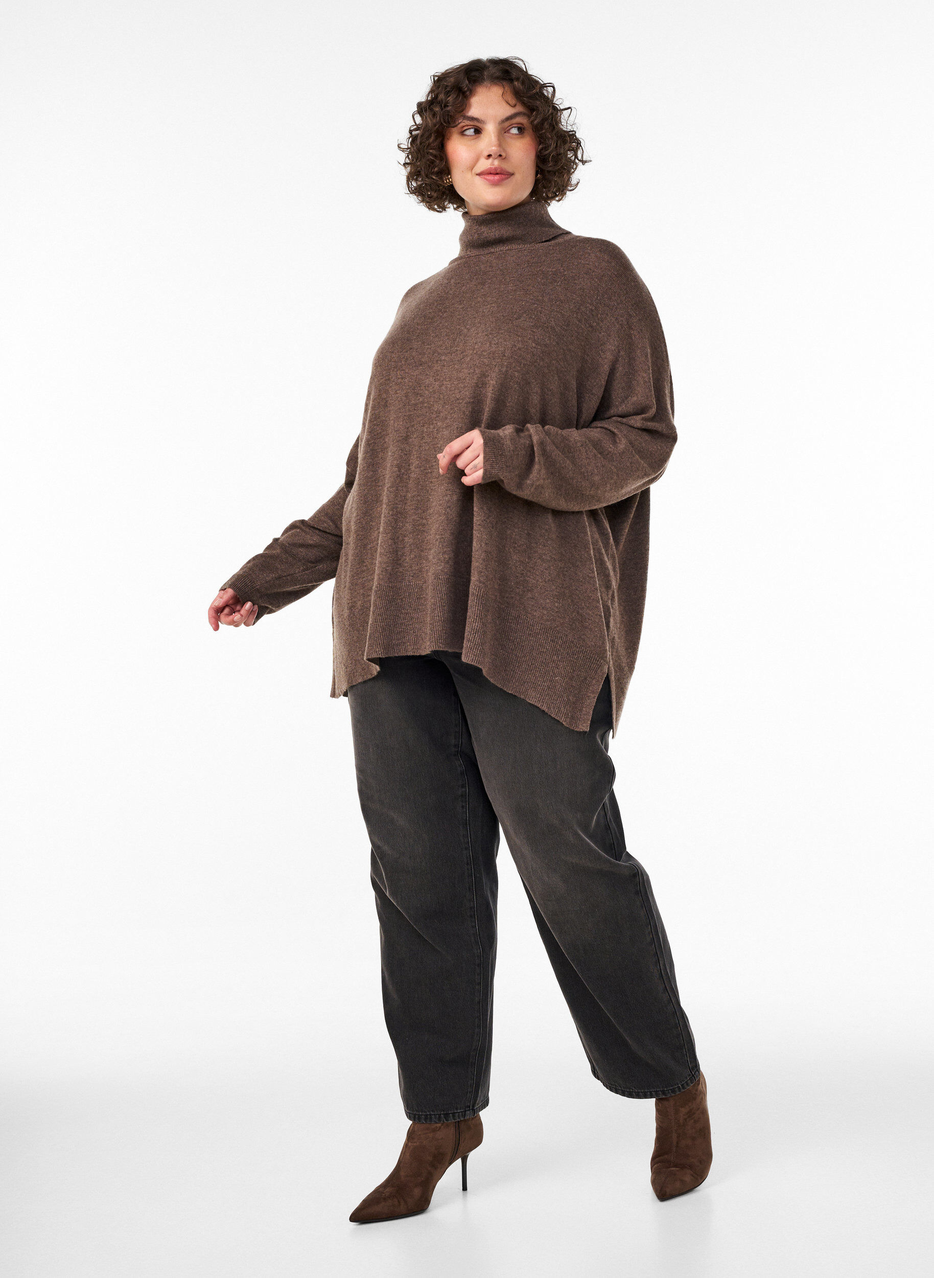 ZizziRollkragenpullover mit lockerer Passform, Braun, Model image number 1