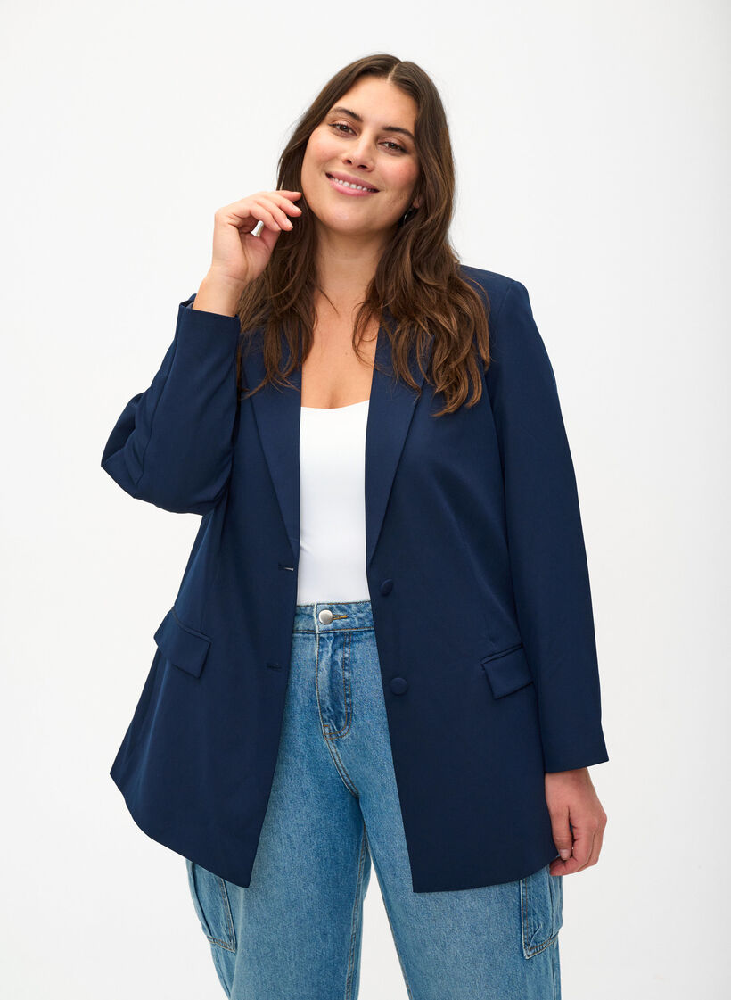 Klassischer Blazer mit Knopfverschluss, Navy Blazer, Model image number 0