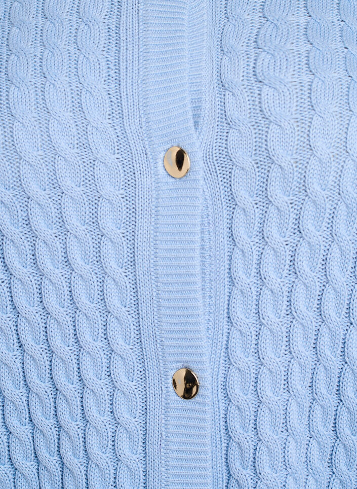 Zopfmuster-Strickjacke mit goldenen Kn&ouml;pfen, Blau, Packshot image number 2