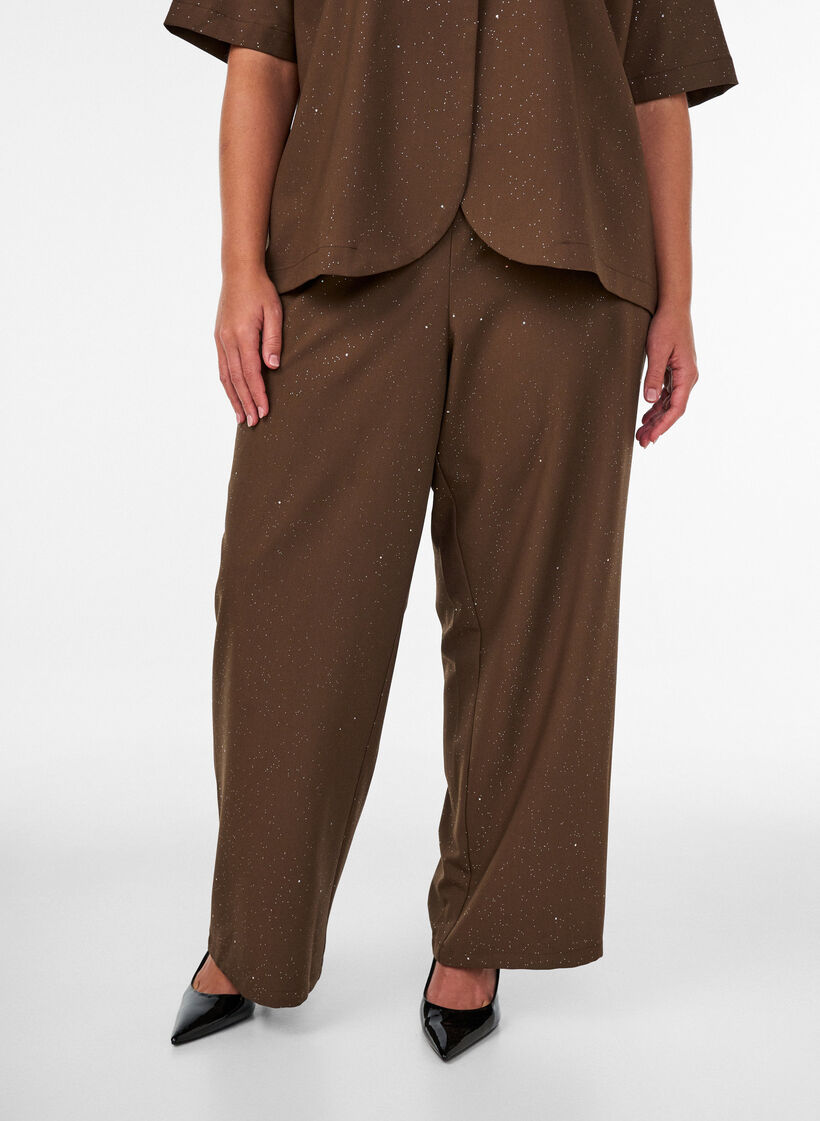Hose mit Glitzer und weitem Bein, Braun, Model image number 2