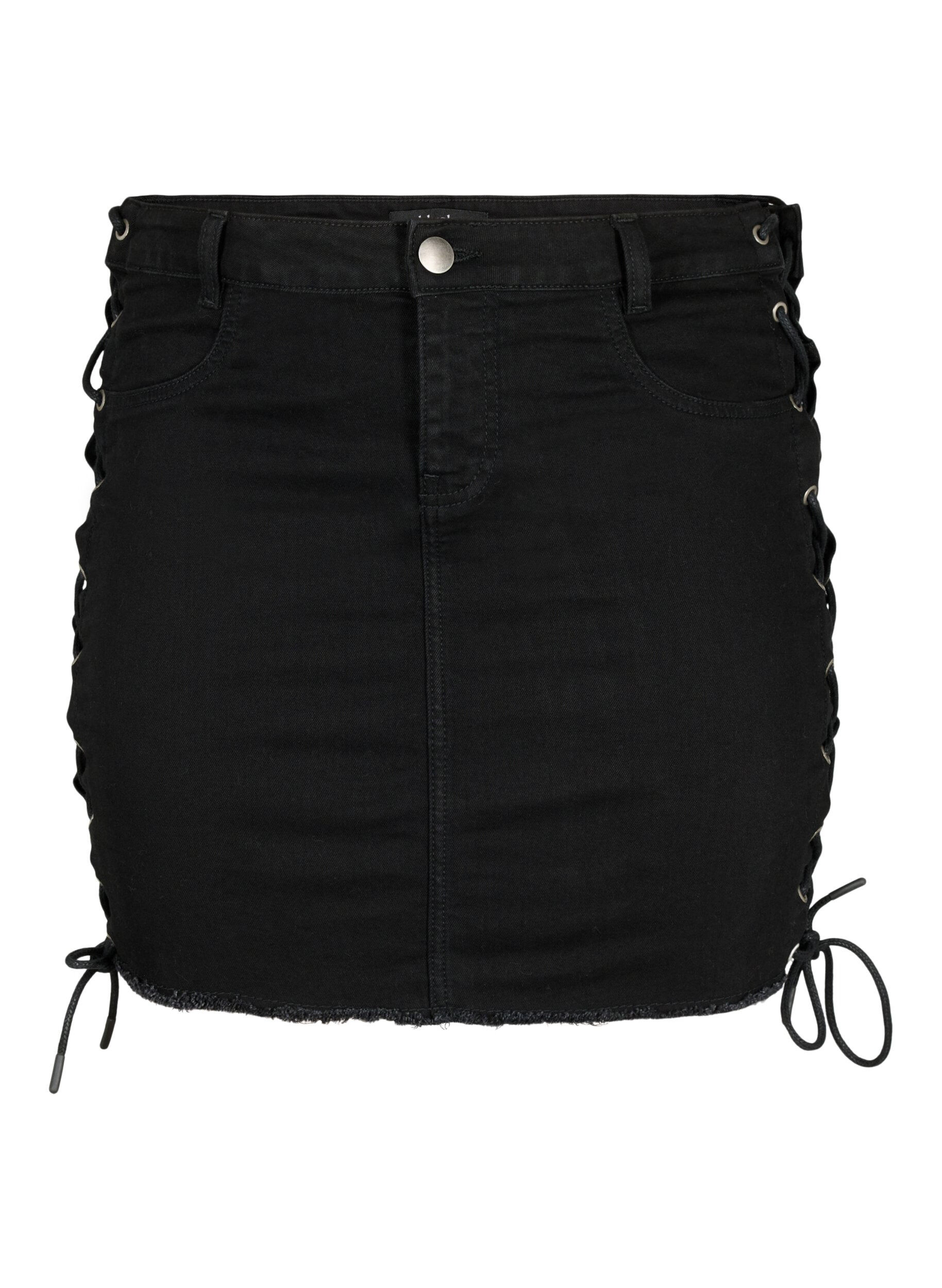 Zizzi Kurzer Jeansrock mit Schn&uuml;rung, Black, Packshot image number 0