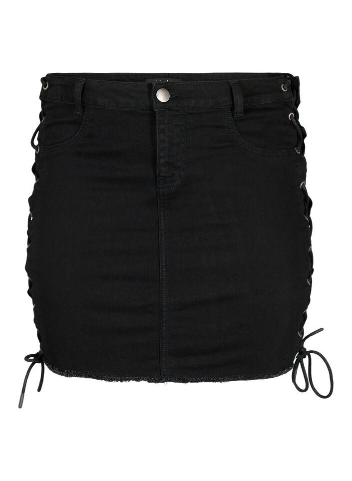 Kurzer Jeansrock mit Schnürung, Black, Packshot image number 0