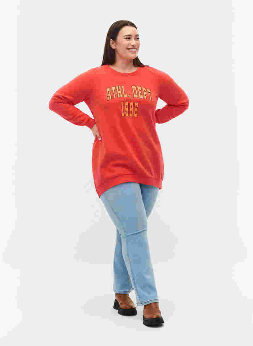 Langes Sweatshirt mit Textdruck, Hisbiscus, Model image number 1