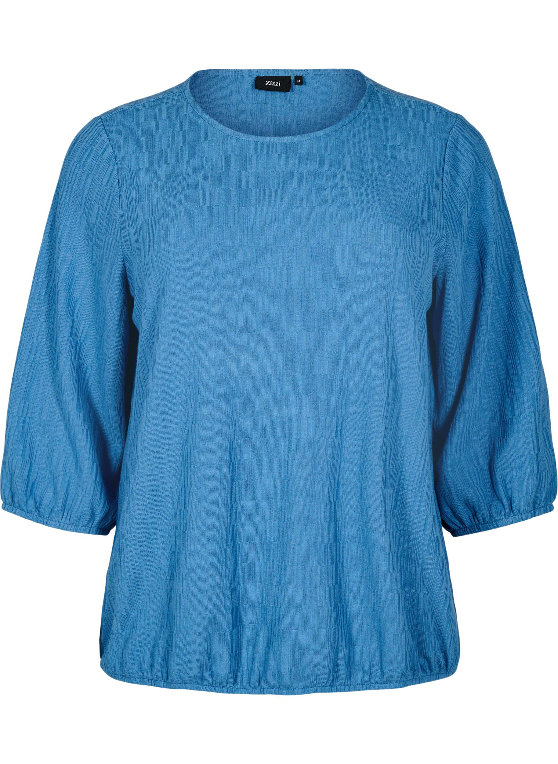 Zizzi Bluse mit Struktur und 3/4-&Auml;rmeln, Blau, Packshot image number 0