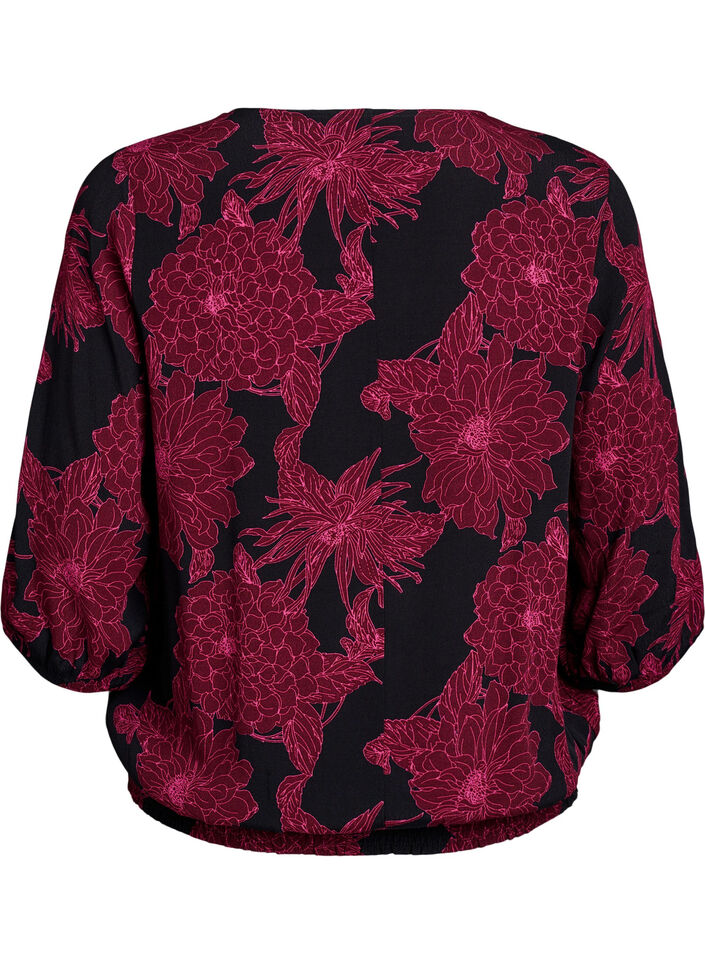 Bluse aus Viskose mit Blumenmuster und Smok, Dunkles Bordeaux, Packshot image number 1