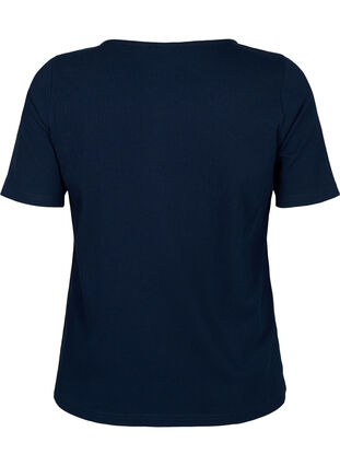 Kurzärmeliges geripptes T-Shirt mit Knöpfen, Navy Blazer, Packshot image number 1