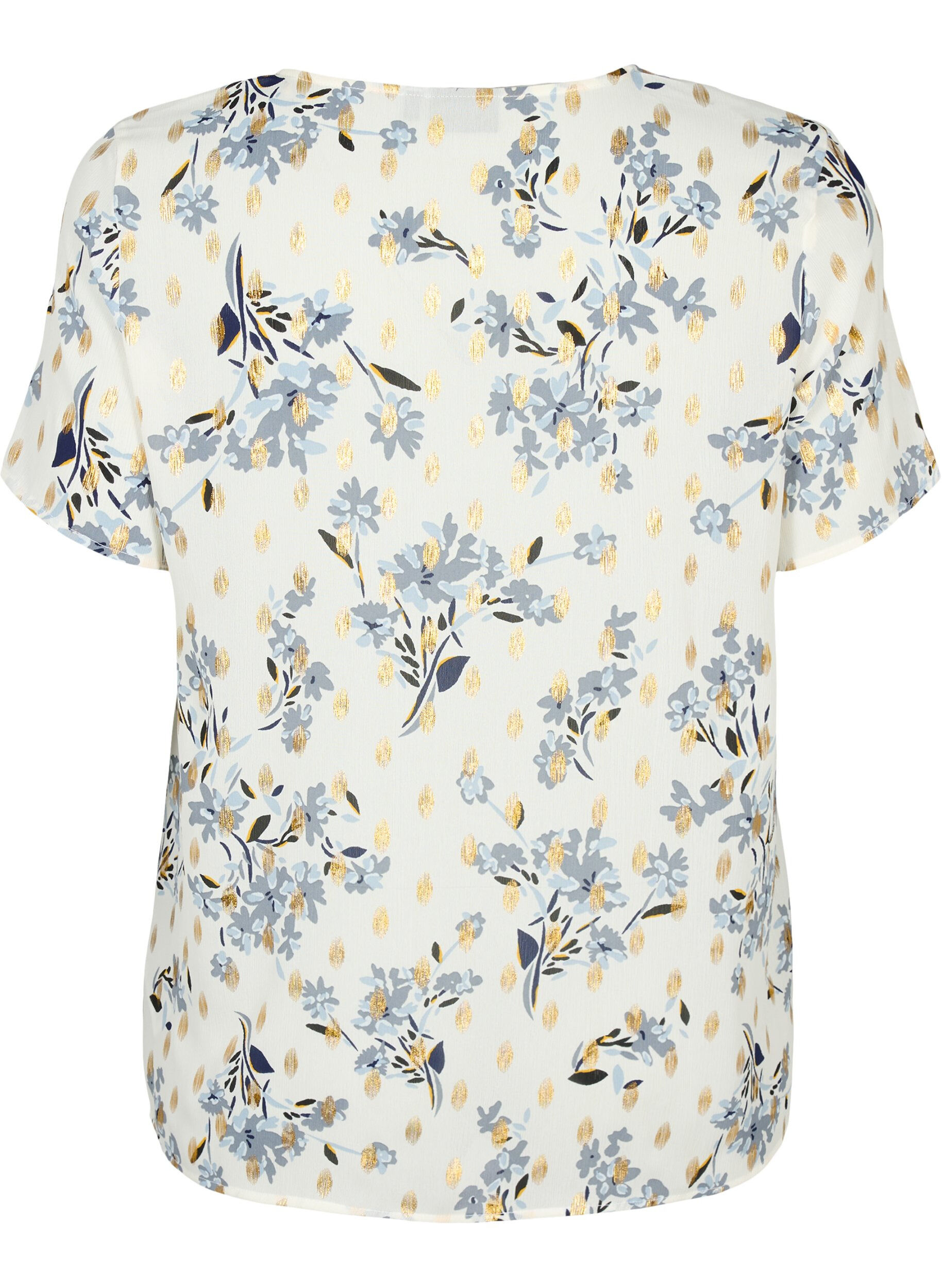 Zizzi Bluse mit Druck und Lurex, White Flower/Gold, Packshot image number 1