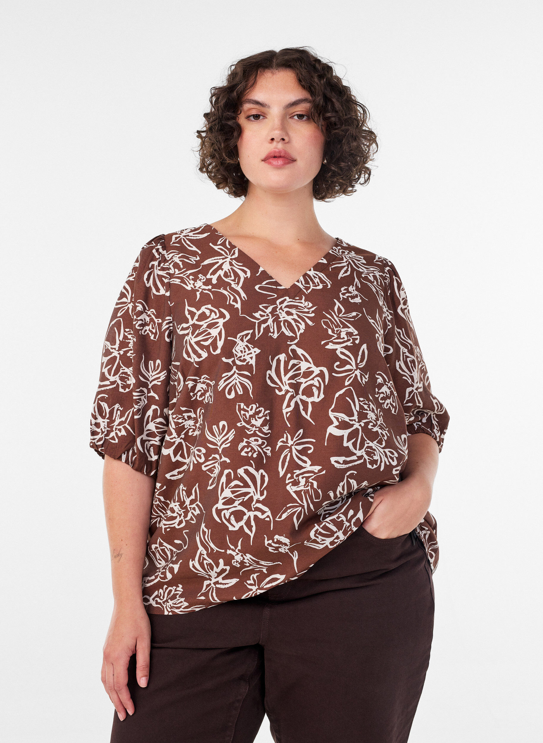 Bluse aus Viskose mit V-Ausschnitt