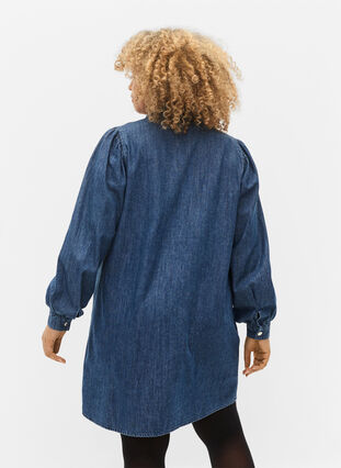 Denim-Hemdkleid aus Baumwolle, Dark blue denim, Model image number 1