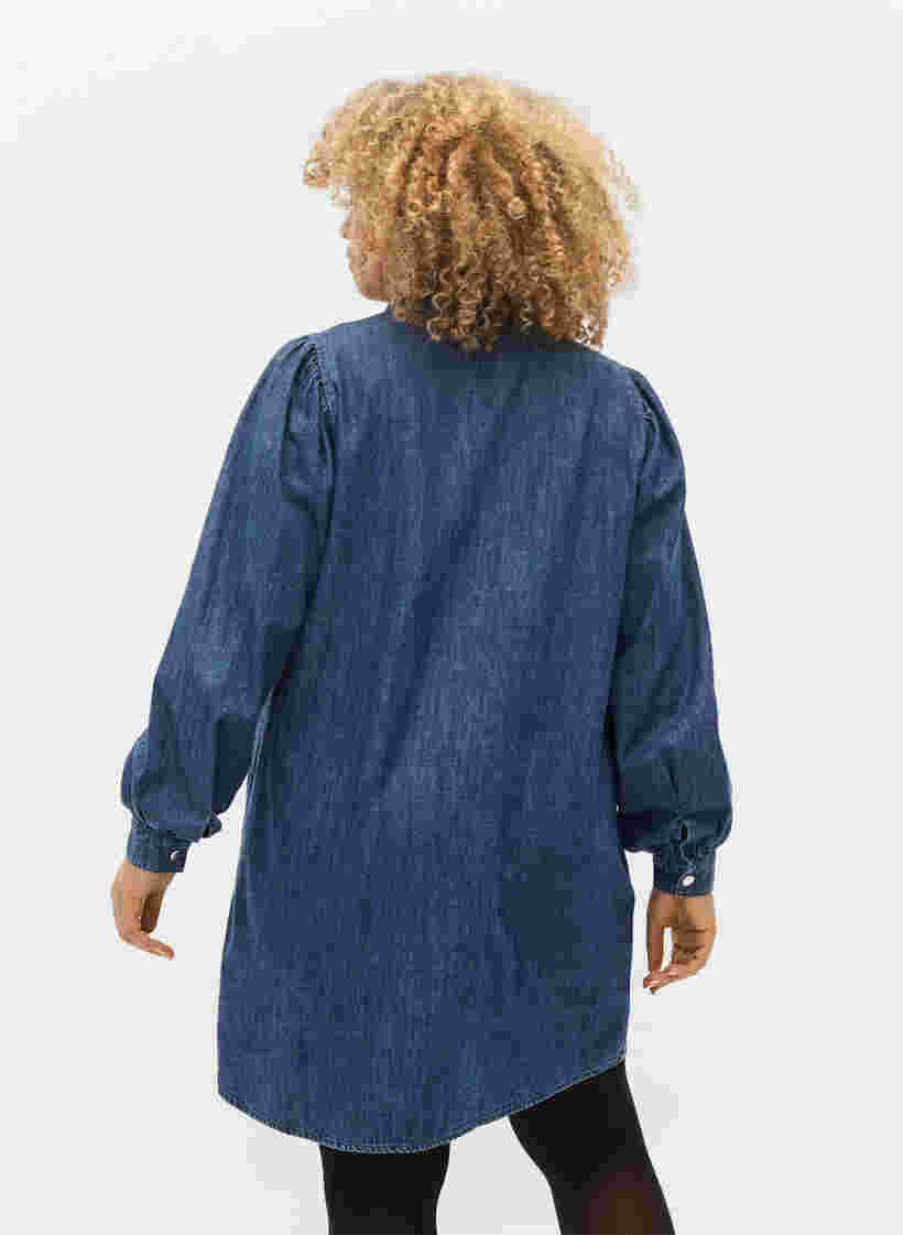 Denim-Hemdkleid aus Baumwolle, Dark blue denim, Model image number 1