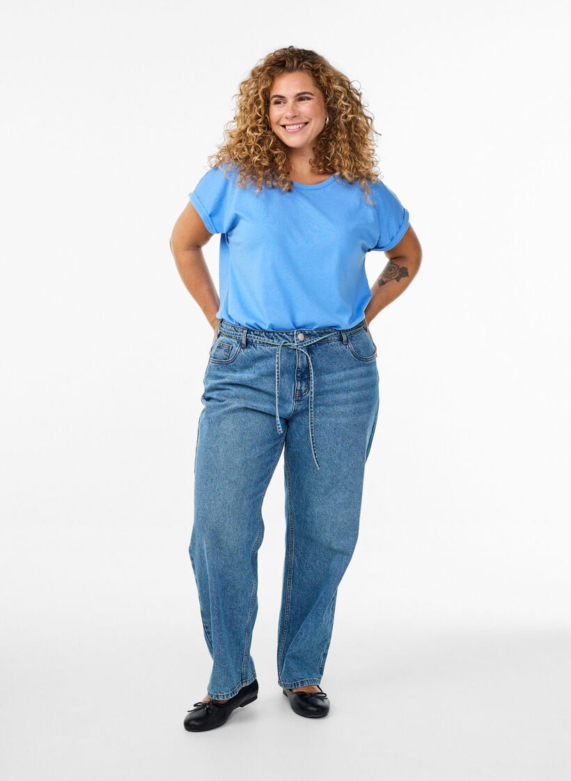 T-Shirt aus Baumwollmischung mit kurzen &Auml;rmeln, Blau, Model image number 1