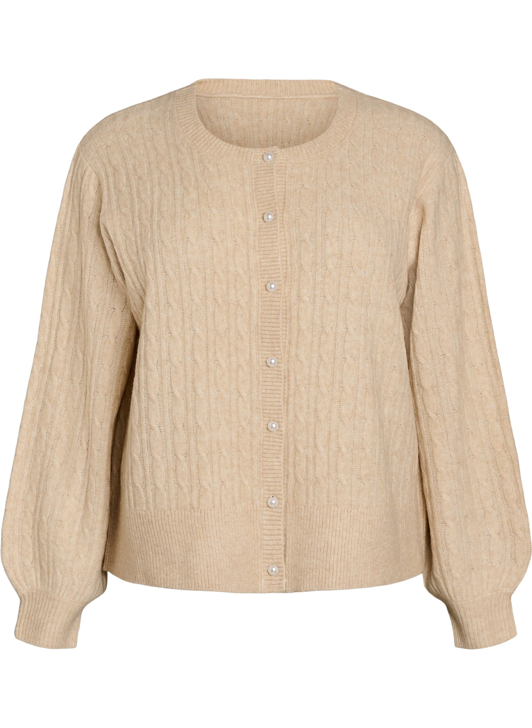 Strickjacke mit Zopfmuster und Perlenkn&ouml;pfen