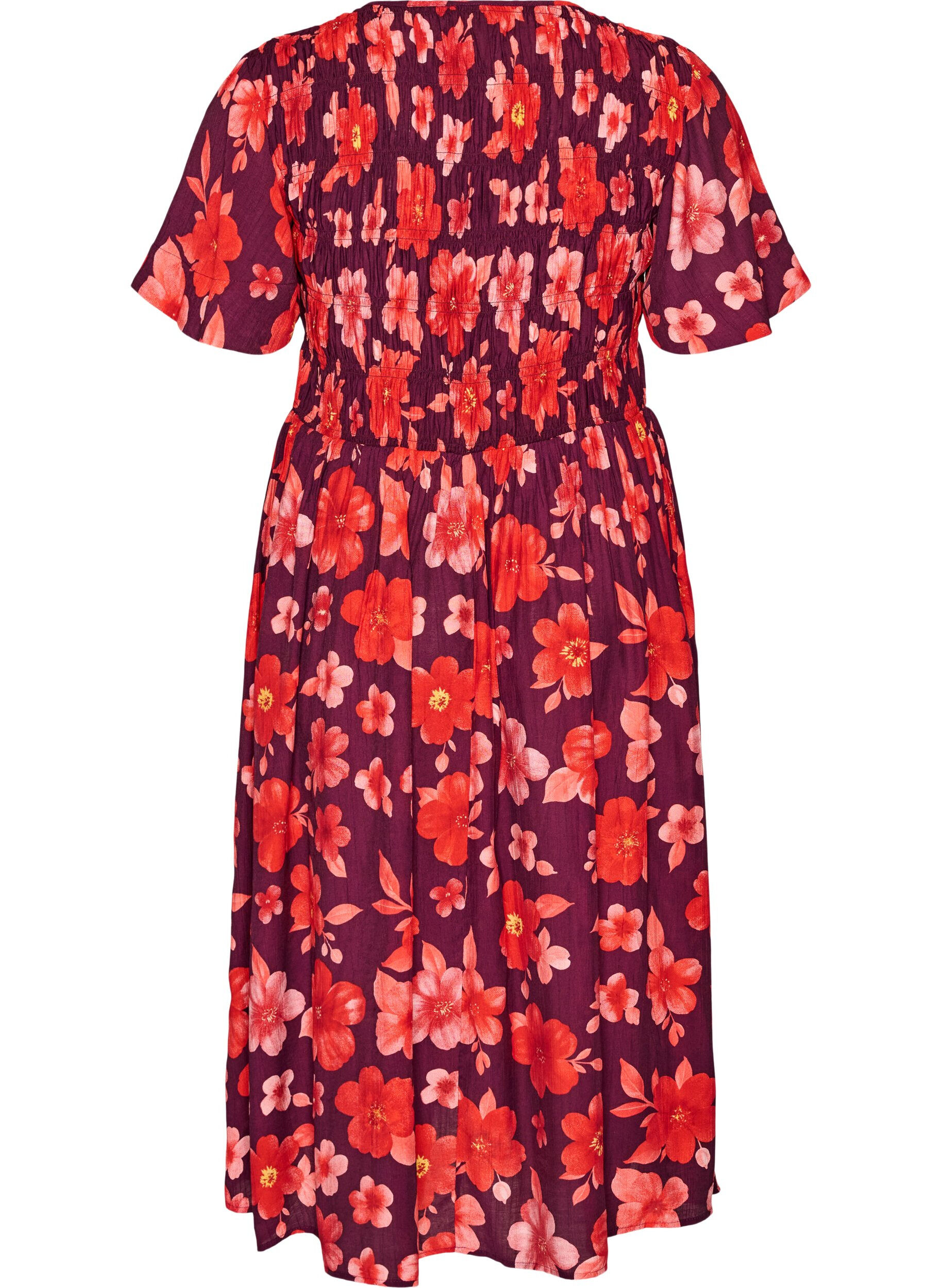 ZizziKleid mit Smock und Blumenprint, Lila, Packshot image number 1