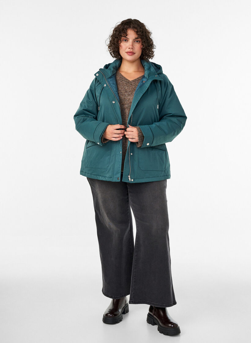 Gepolsterter Parka mit einer abnehmbaren Kapuze, Gr&uuml;n, Model image number 1
