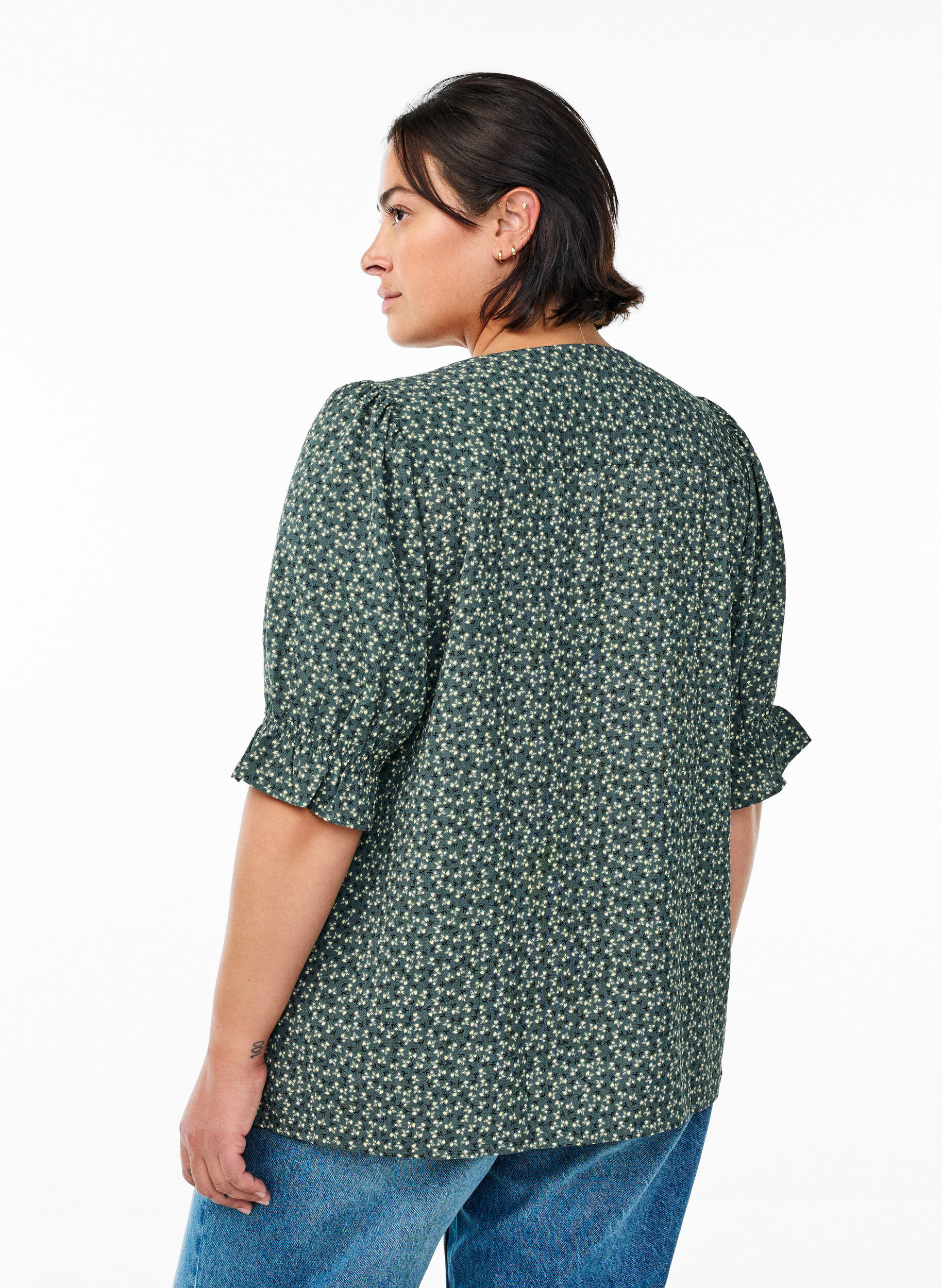 Zizzi Bluse mit 1/2 &Auml;rmeln, Gr&uuml;n, Model image number 2
