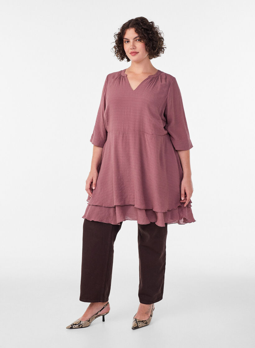 A-Linien-Kleid mit gestuften R&uuml;schen, Rot, Model image number 1